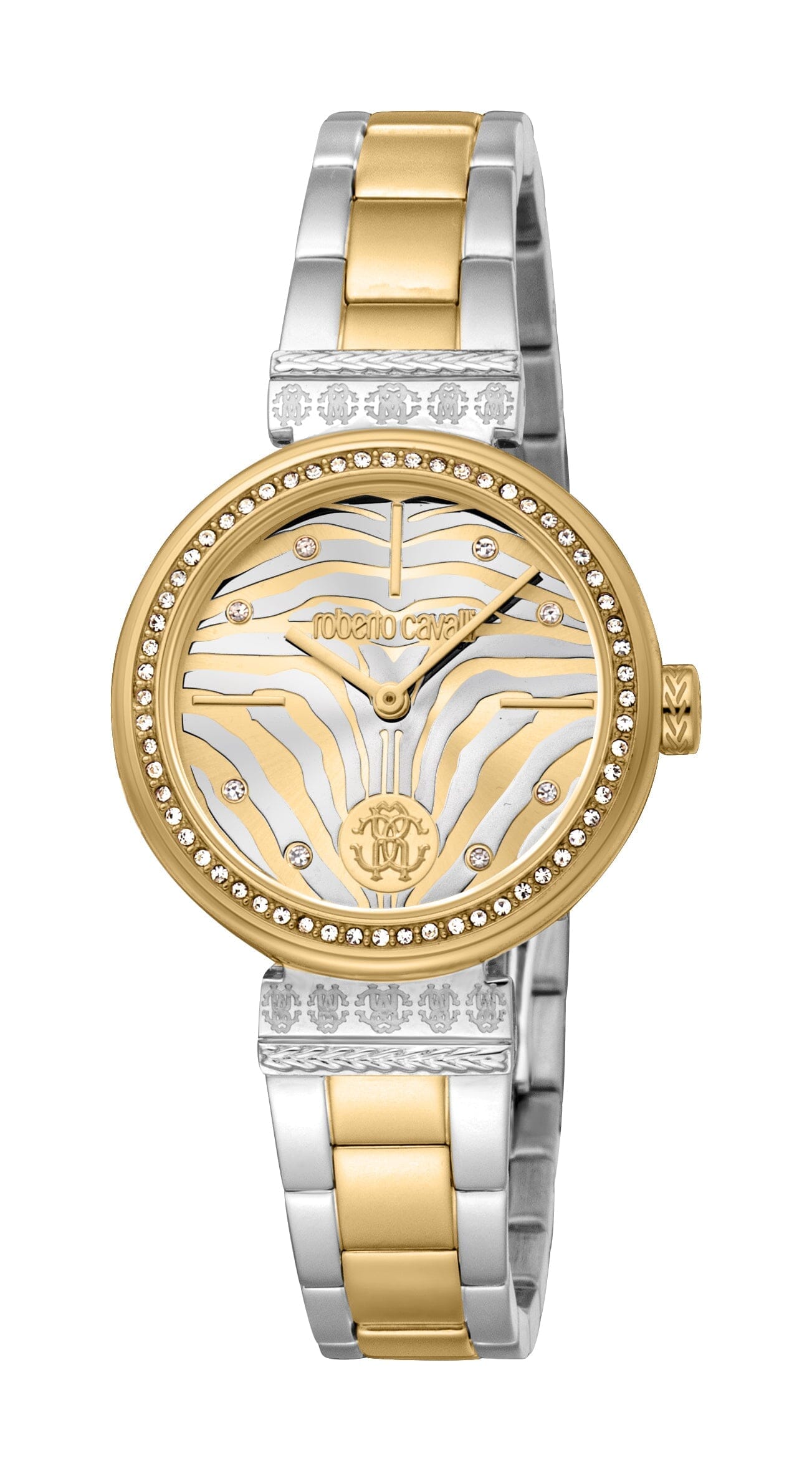 Women's Roberto Cavalli Logo Two Tone Silver & Gold Quartz Watch Roberto Cavalli 