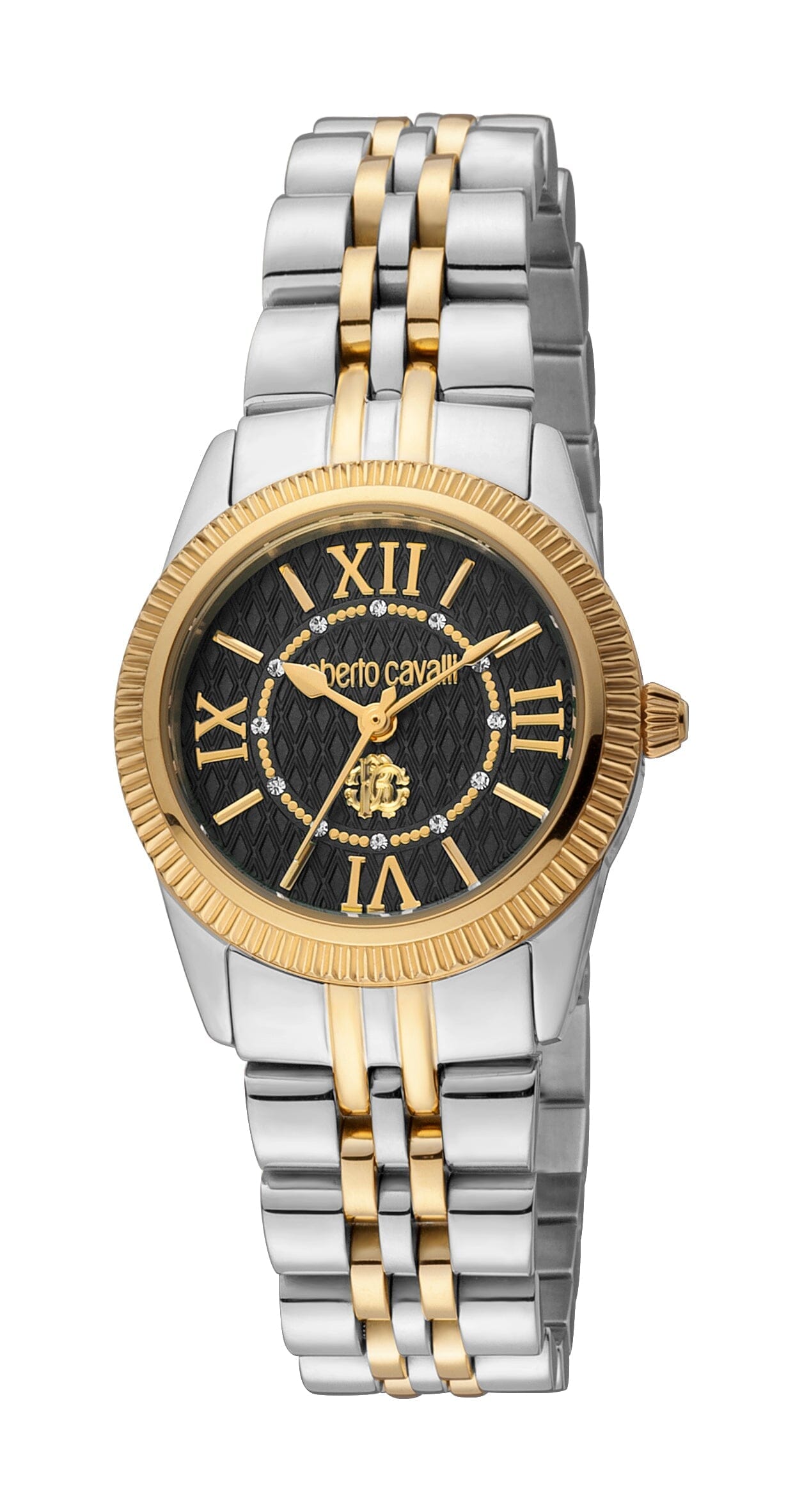 Women's Roberto Cavalli Mini Black Dial Two Tone Silver & Gold Quartz Watch Roberto Cavalli 