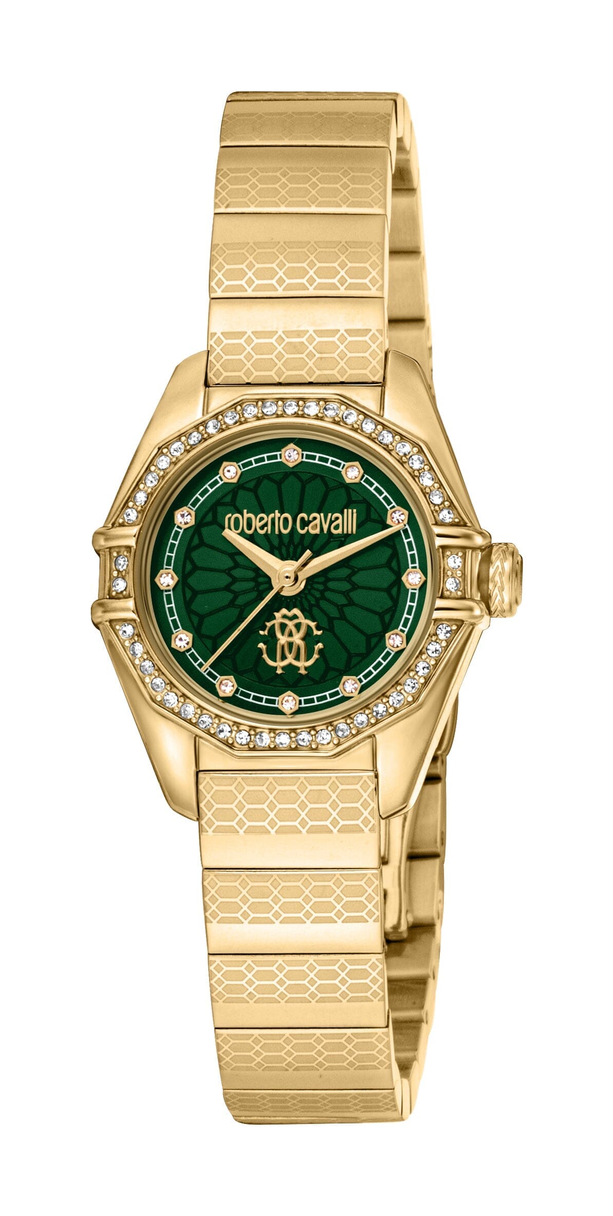 Women's Roberto Cavalli Mini Dark Green Dial Gold Quartz Watch Roberto Cavalli 