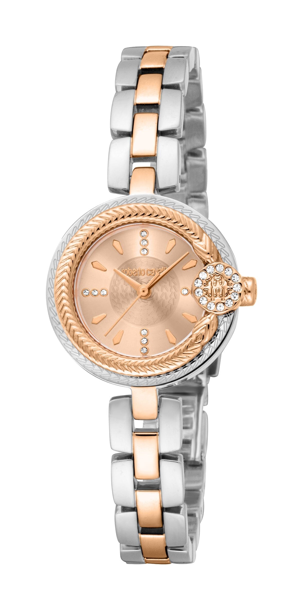 Women's Roberto Cavalli Mini Two Tone Silver & Rose Gold with Stones Quartz Watch Roberto Cavalli 