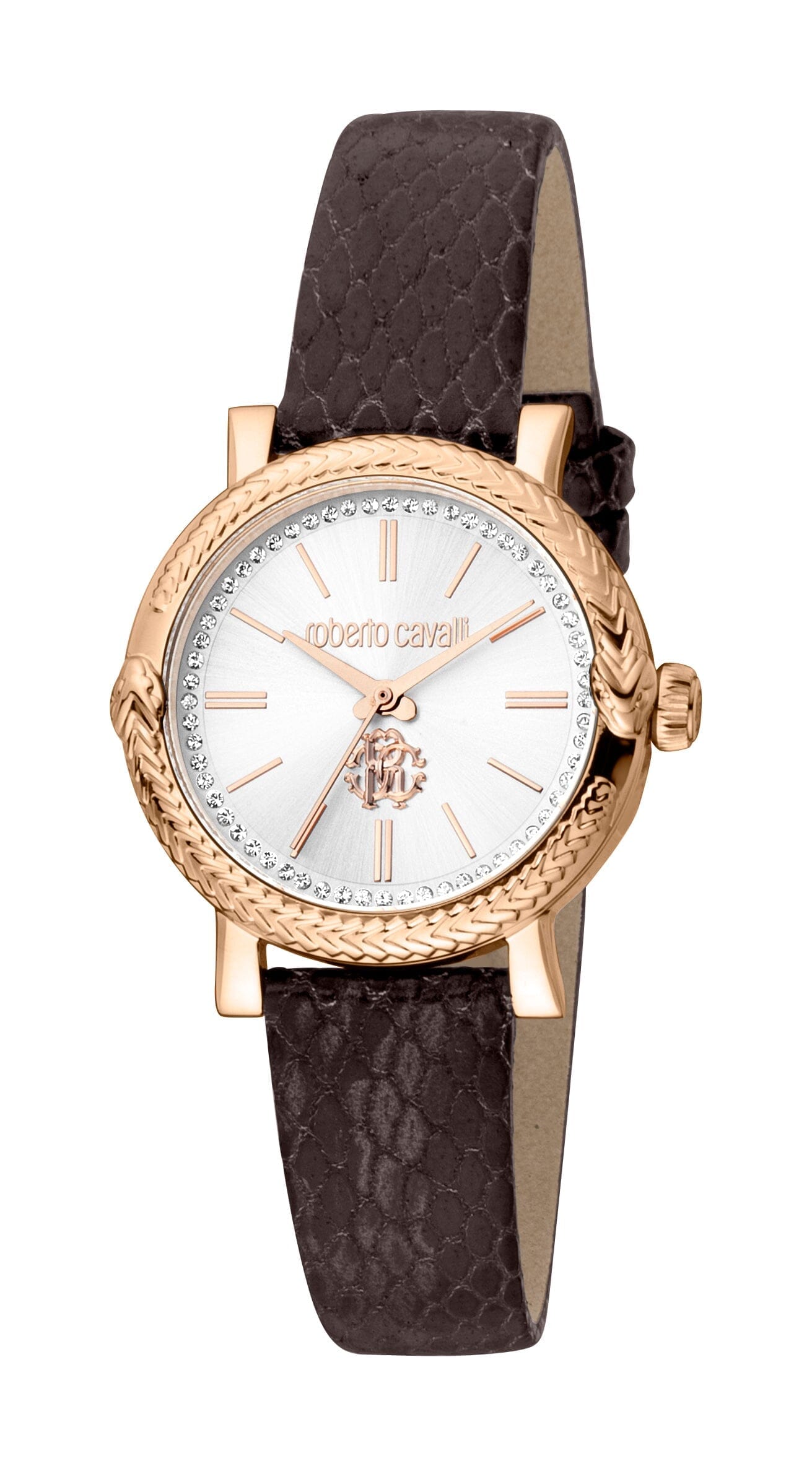 Women's Roberto Cavalli Rose Gold Quartz Brown Leather Strap Watch Roberto Cavalli 