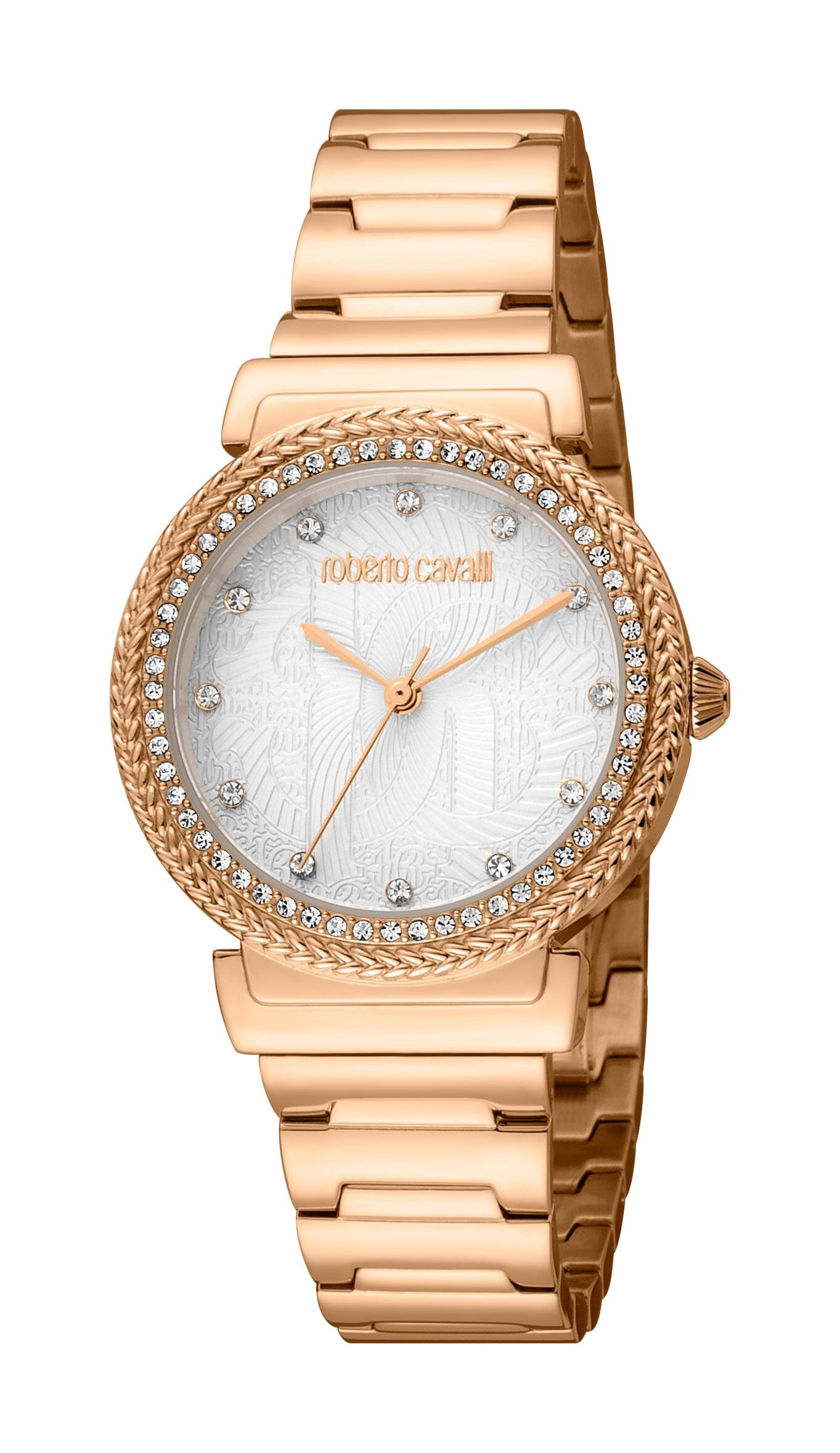 Women's Roberto Cavalli Silver Dial Rose Gold with Stones Quartz Watch Roberto Cavalli 