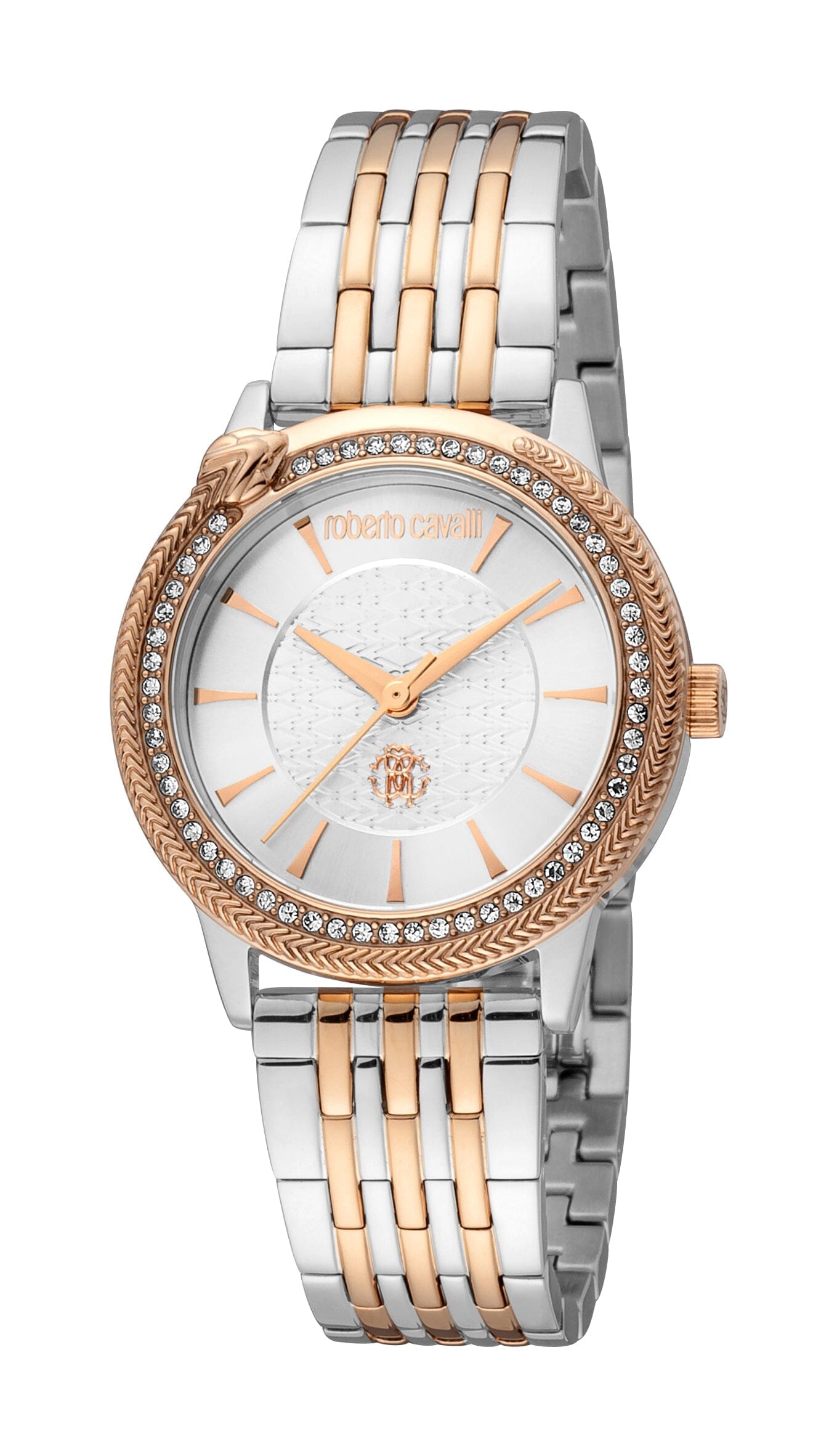 Women's Roberto Cavalli Silver Dial Two Tone Silver & Rose Gold Quartz Watch Roberto Cavalli 