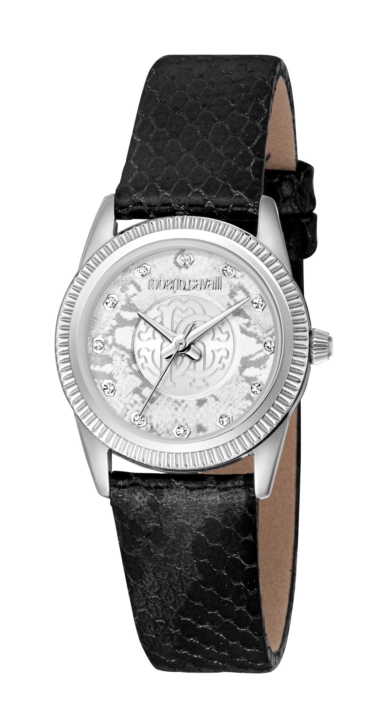 Women's Roberto Cavalli Silver Quartz Leather Strap Watch Roberto Cavalli 