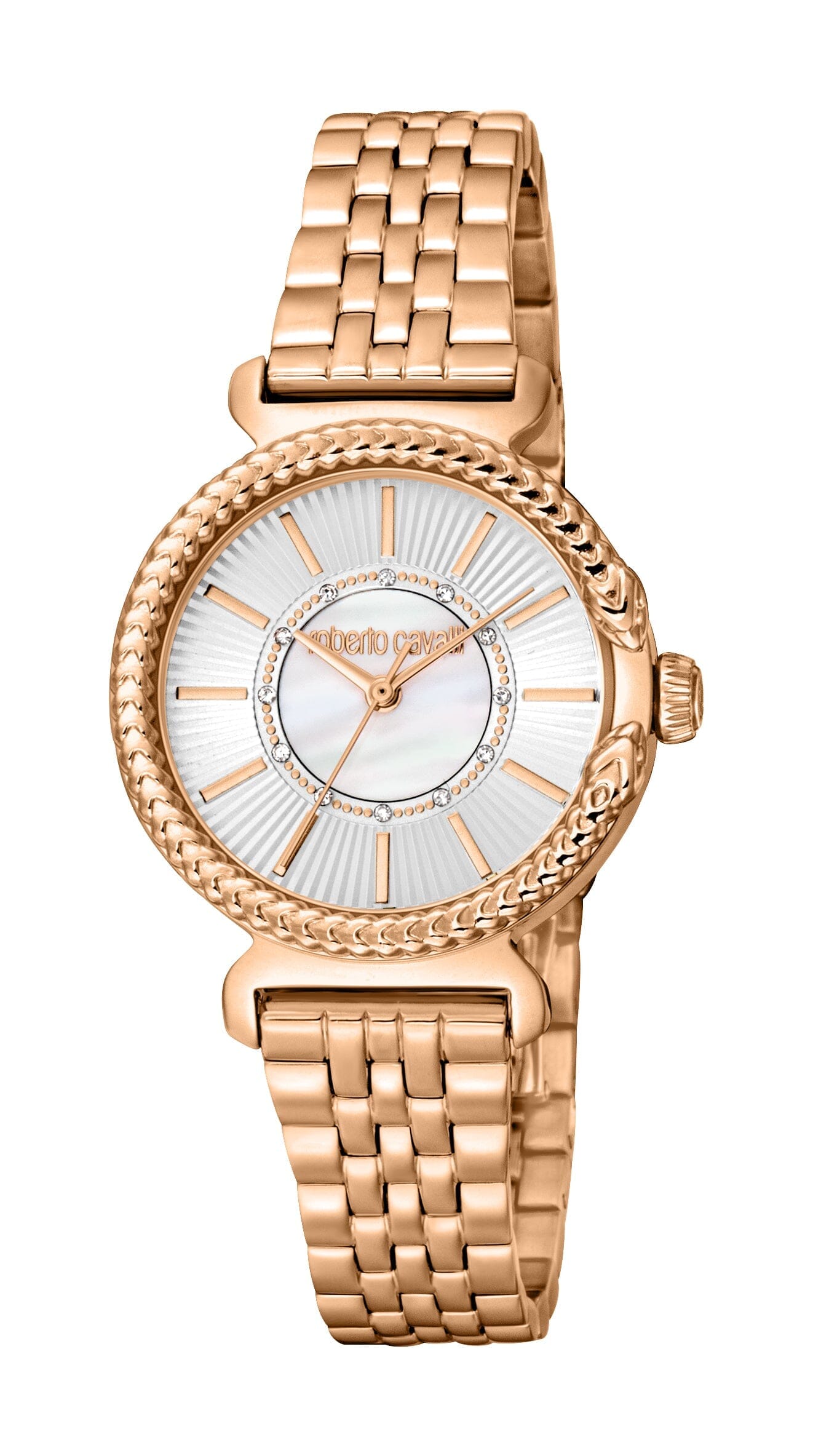 Women's Roberto Cavalli Silver & White MOP Rose Gold Quartz Watch Roberto Cavalli 