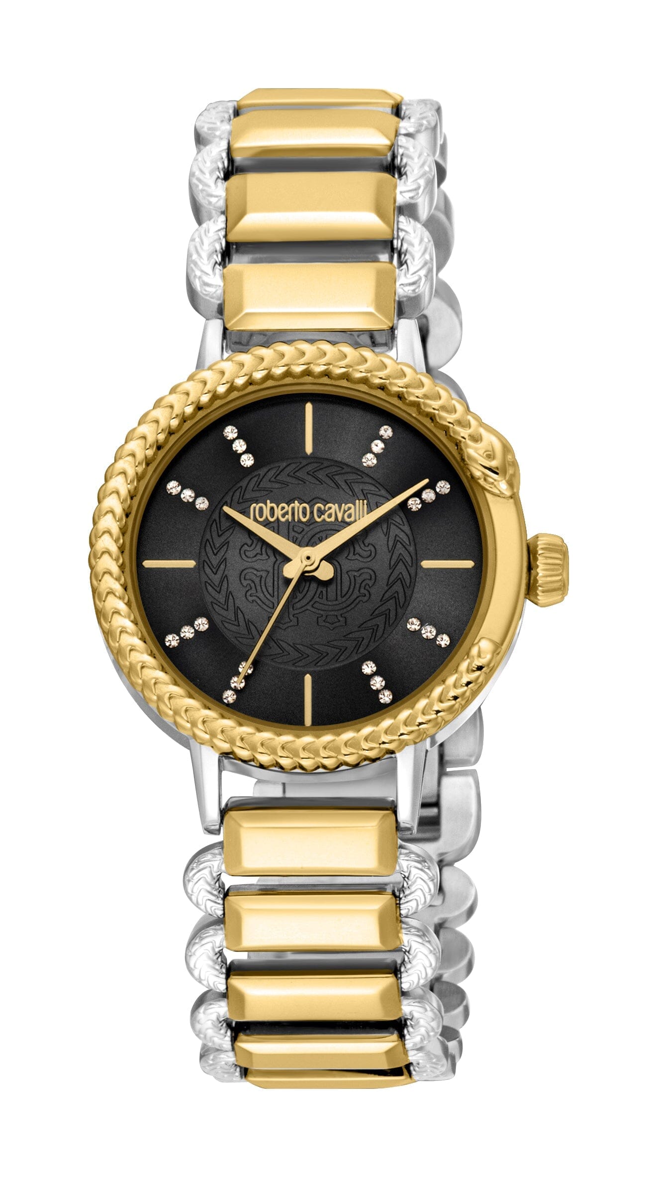 Women's Roberto Cavalli Snake Core Black Dial Two Tone Silver & Gold Quartz Watch Roberto Cavalli 
