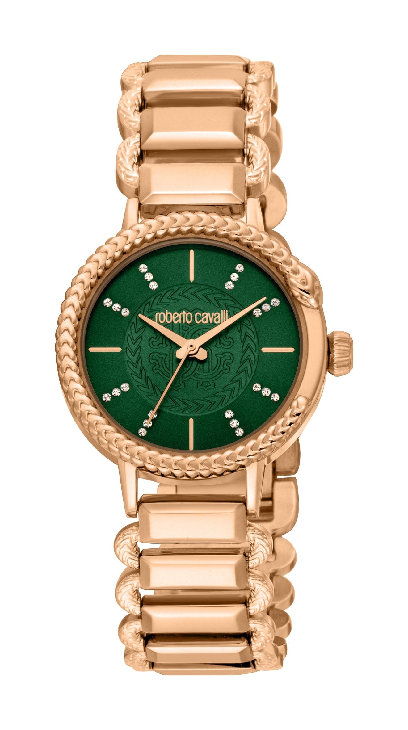 Women's Roberto Cavalli Snake Core Dark Green Dial Rose Gold Quartz Watch Roberto Cavalli 