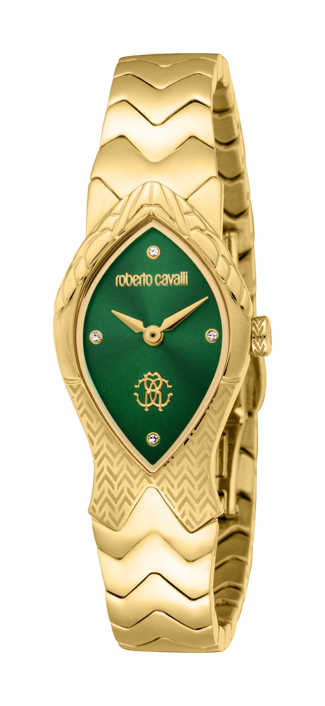 Women's Roberto Cavalli Snake Core Gold Quartz Dark Green Dial Watch Roberto Cavalli 