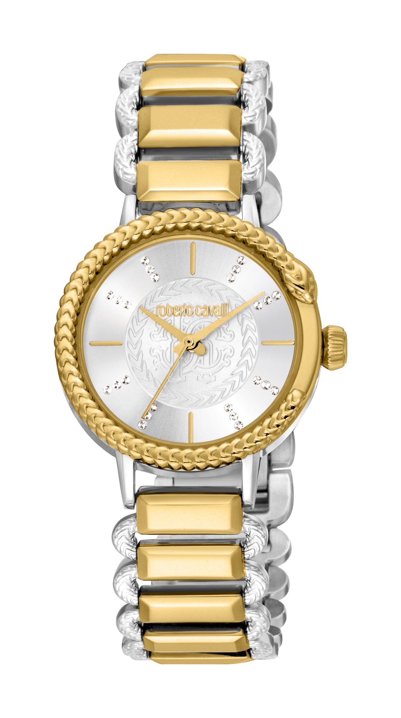 Women's Roberto Cavalli Snake Core Silver Dial Two Tone Silver & Gold Quartz Watch Roberto Cavalli 