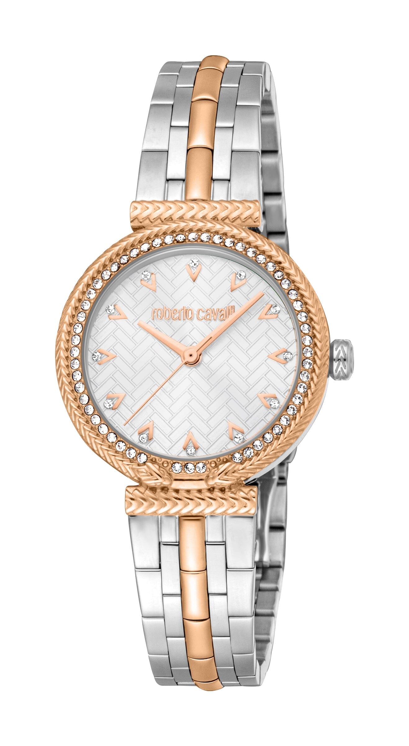 Women's Roberto Cavalli Snake Core Silver Dial Two Tone Silver & Rose Gold Quartz Watch Roberto Cavalli 