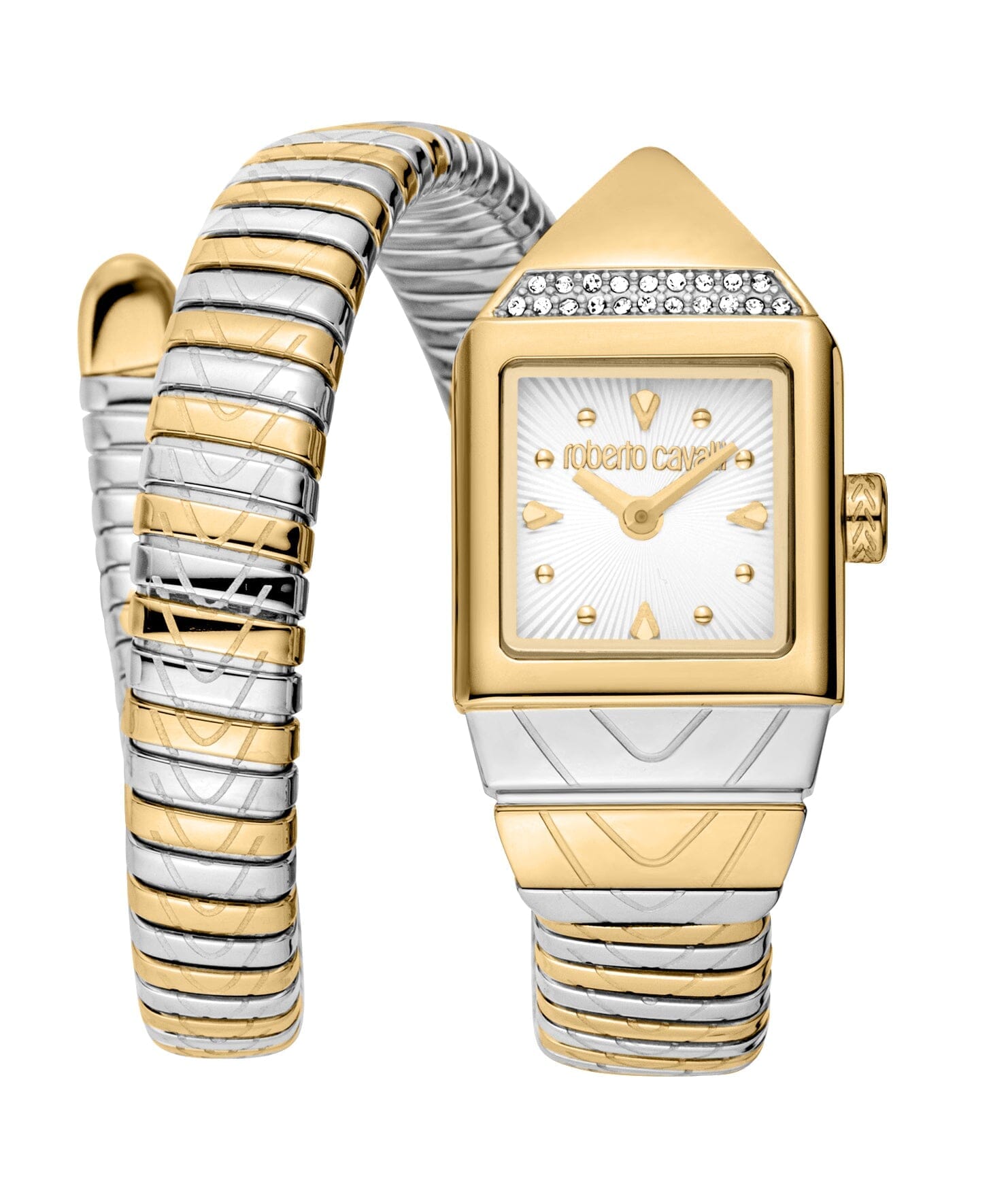 Women's Roberto Cavalli Snake Core Two Tone Silver & Gold with Stones Quartz Watch Roberto Cavalli 