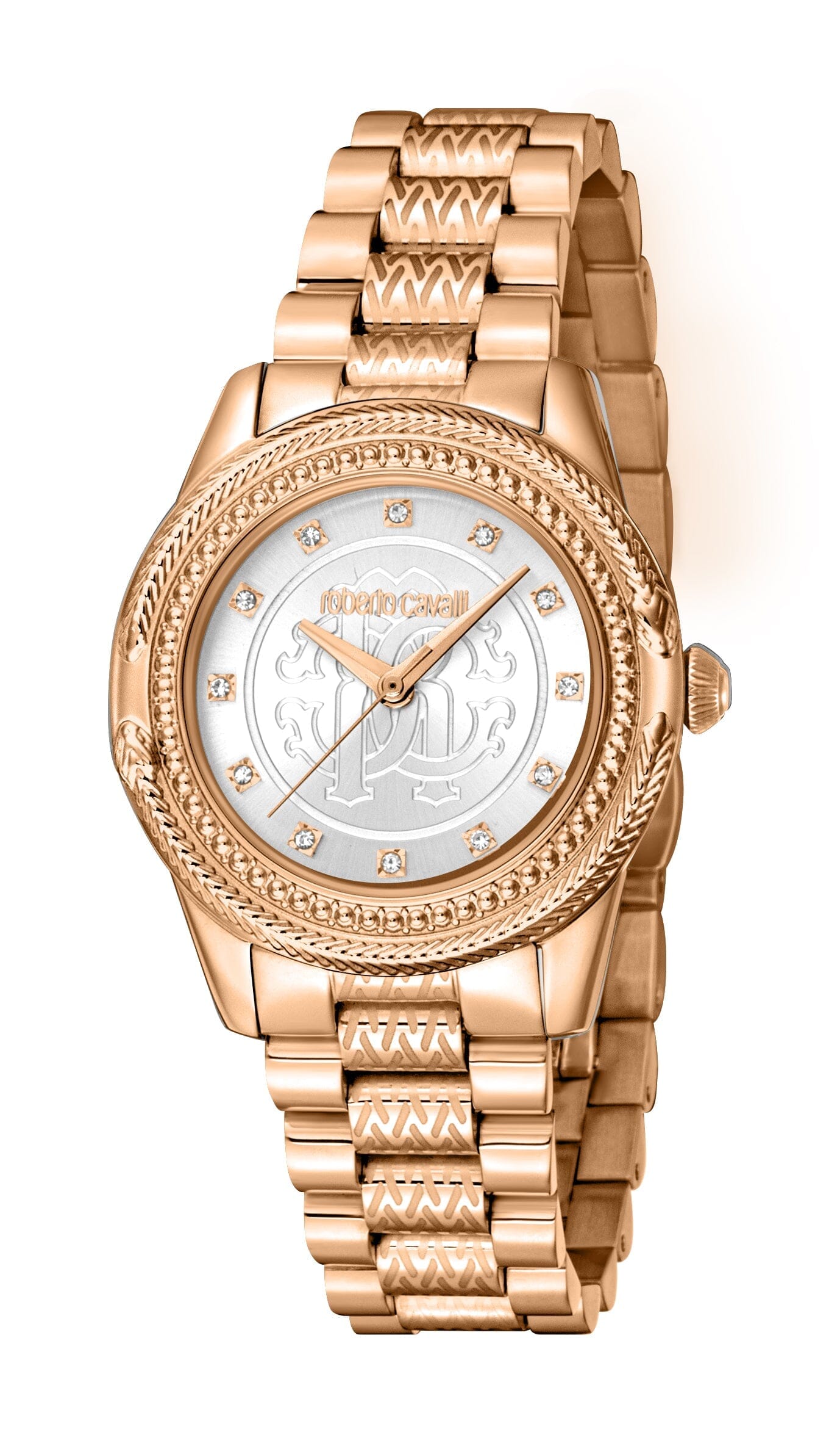 Women's Roberto Cavalli Stainless Steel Silver Dial Rose Gold Quartz Watch Roberto Cavalli 