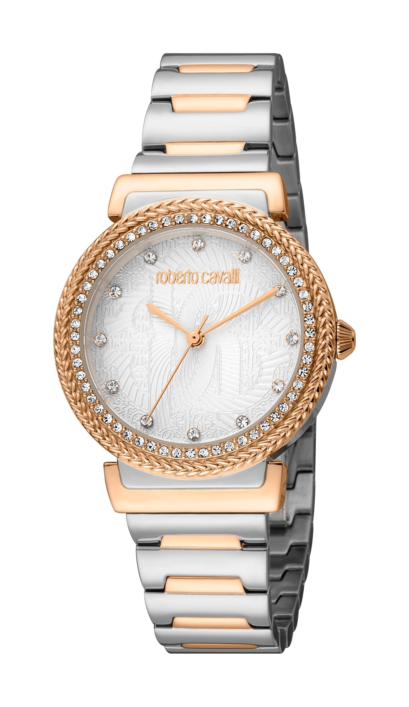 Women's Roberto Cavalli Two Tone Silver & Rose Gold Quartz Silver Dial Watch Roberto Cavalli 