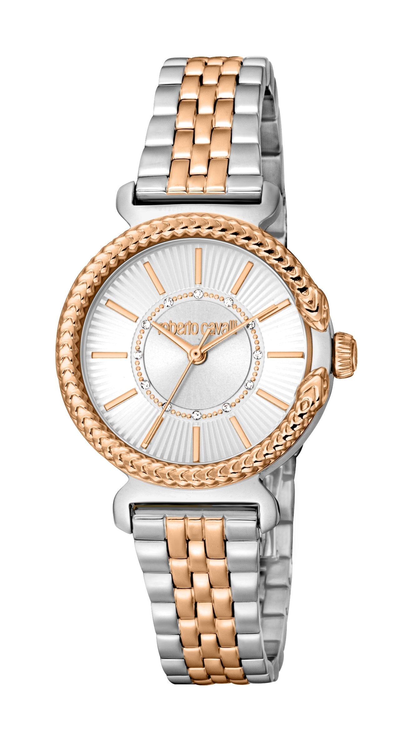 Women's Roberto Cavalli Two Tone Silver & Rose Gold Quartz Stainless Steel Watch Roberto Cavalli 