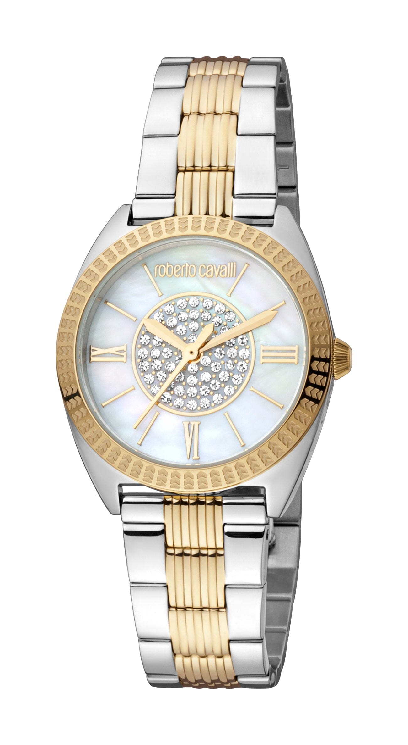 Women's Roberto Cavalli White MOP Two Tone Silver & Gold Quartz Watch Roberto Cavalli 